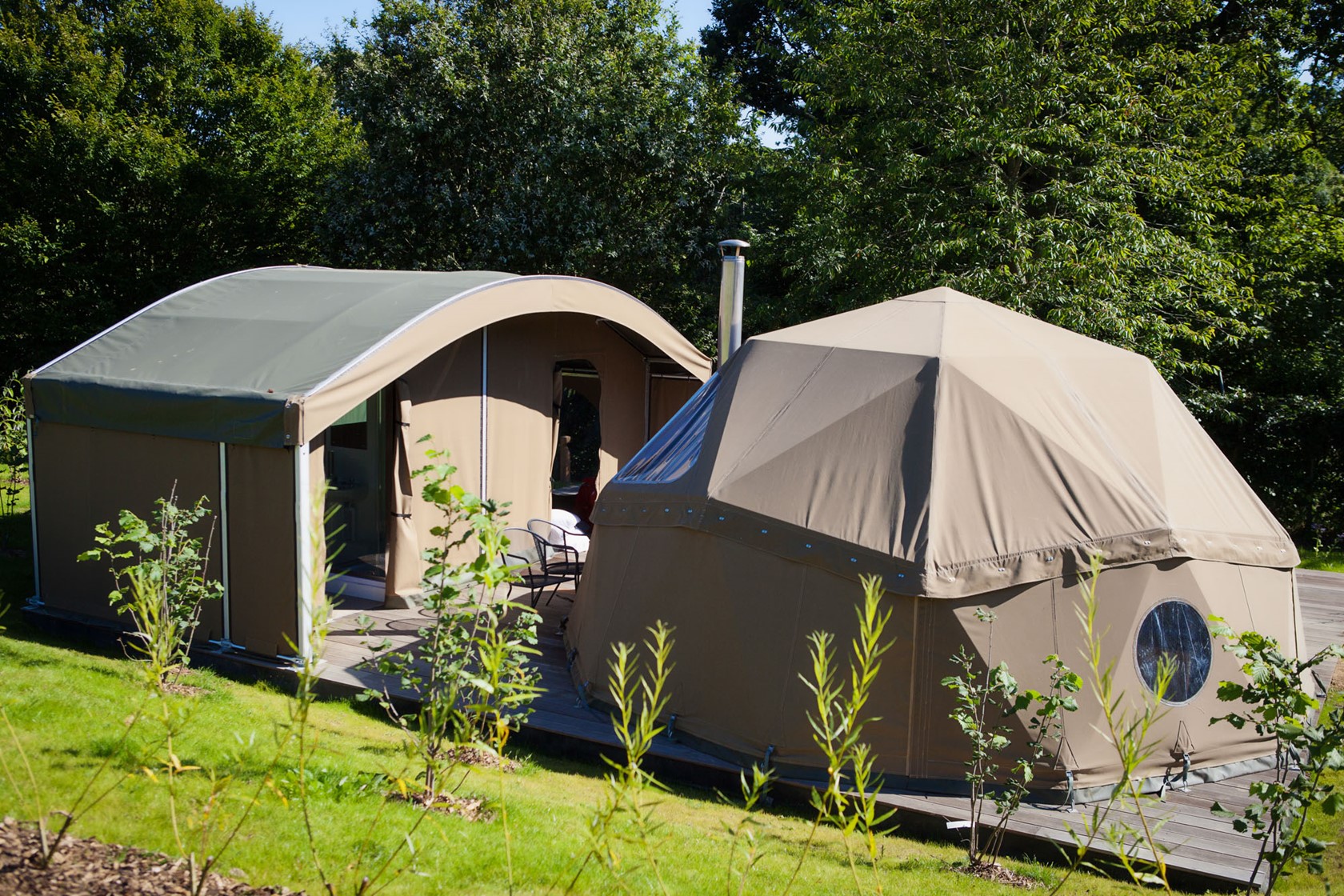 Two luxury dome tents at Durrell Wildlife Camp