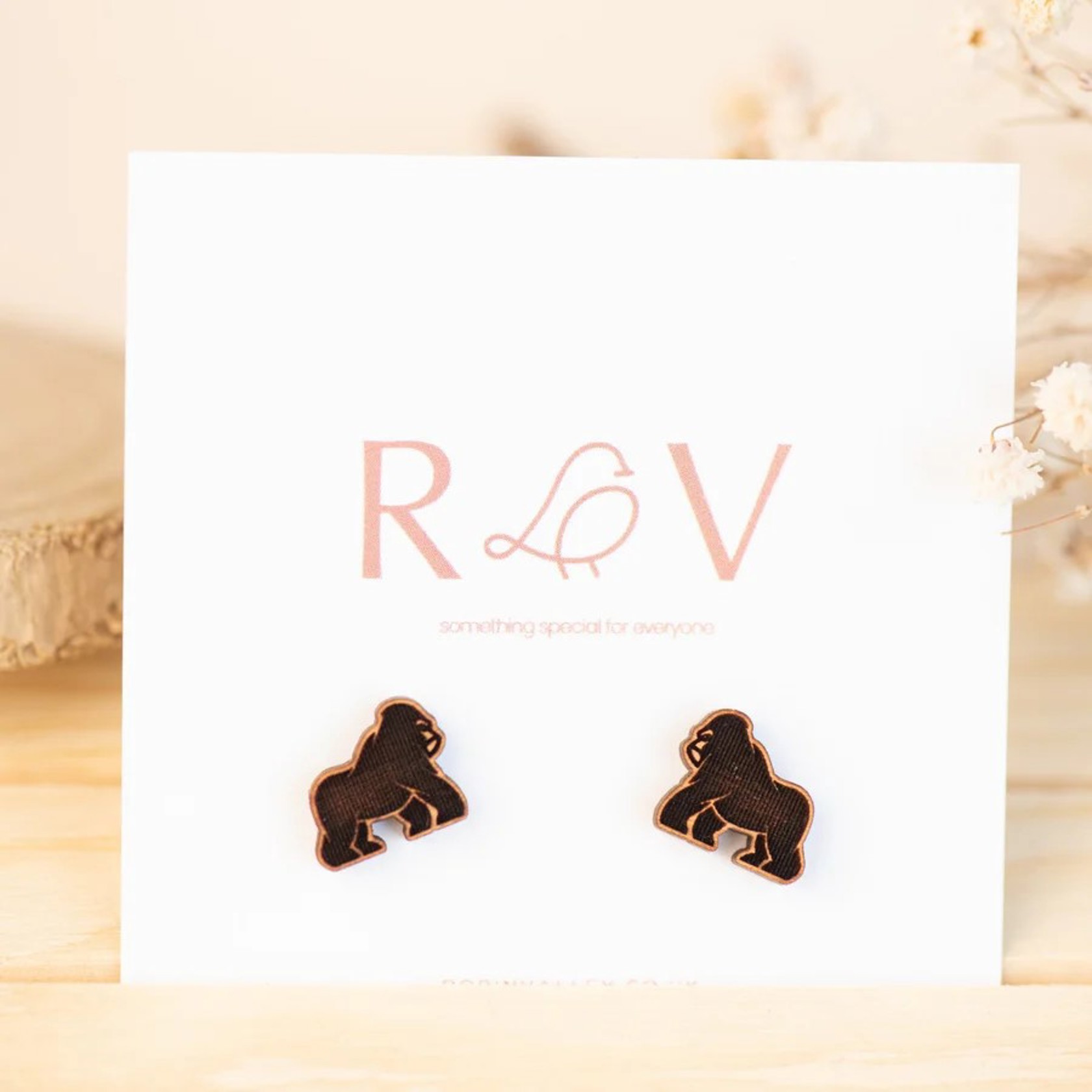 Gorilla Wood Stud Earrings
