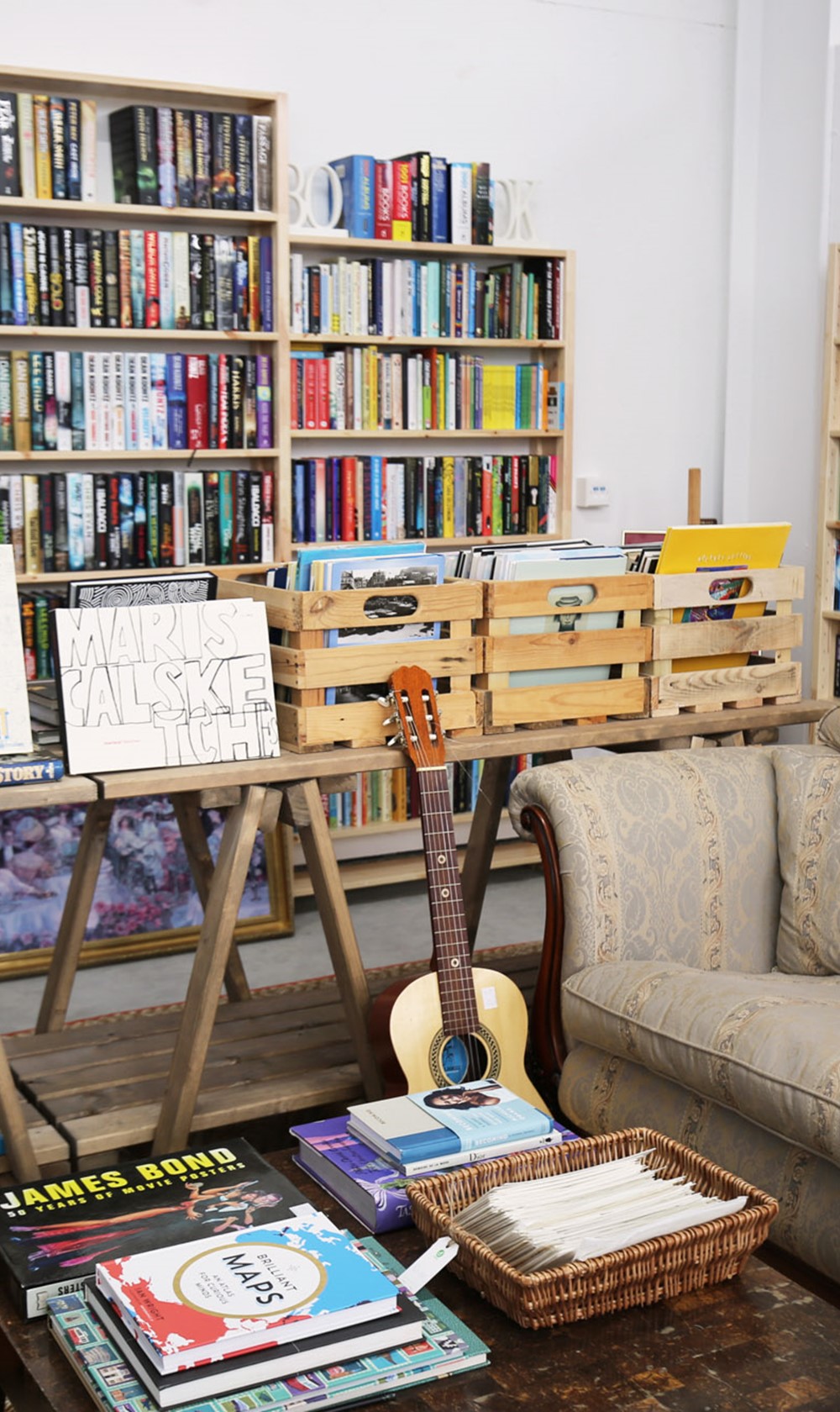 Books and vinyl on display at Durrell charity shop