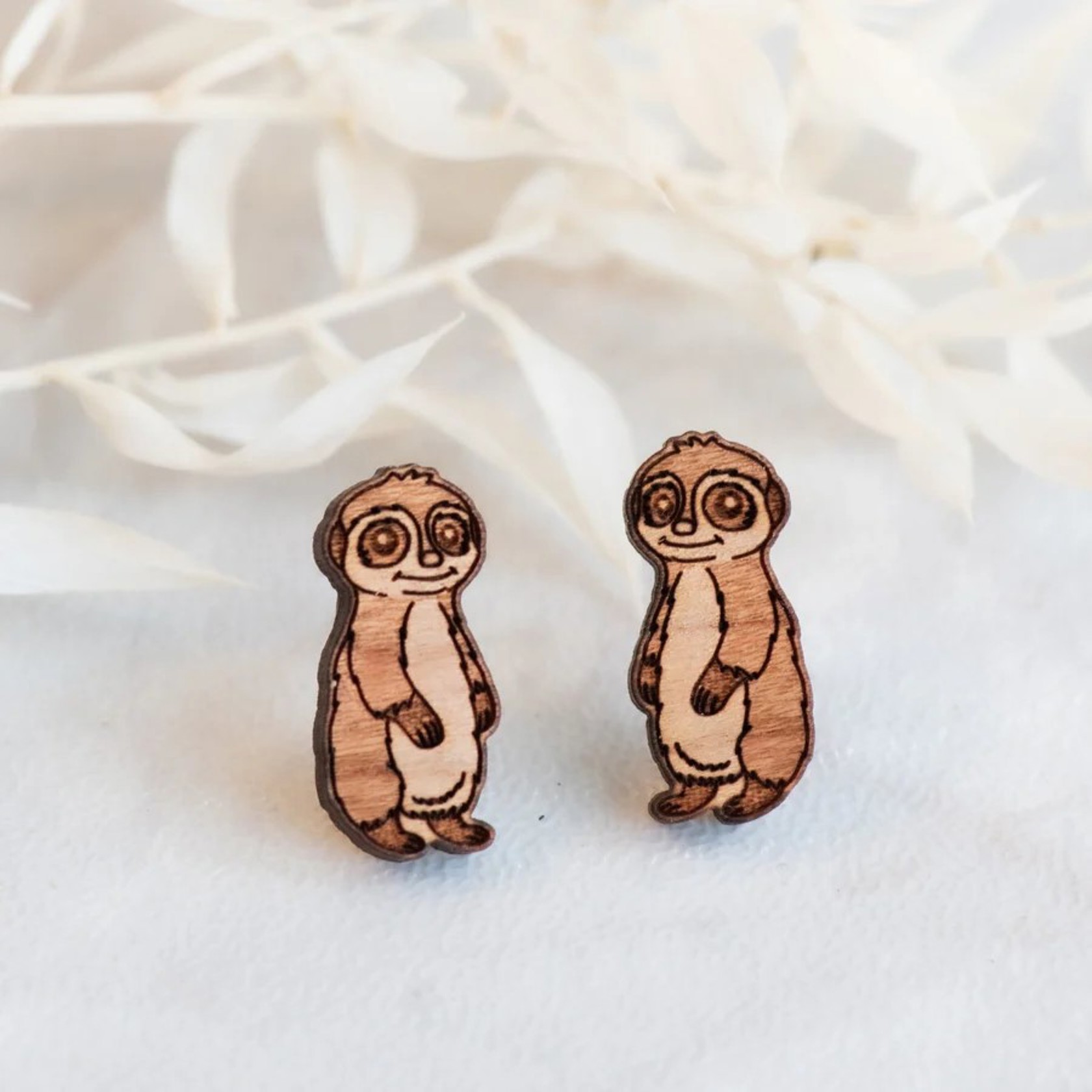 Meerkat Cherry Wood Stud Earrings