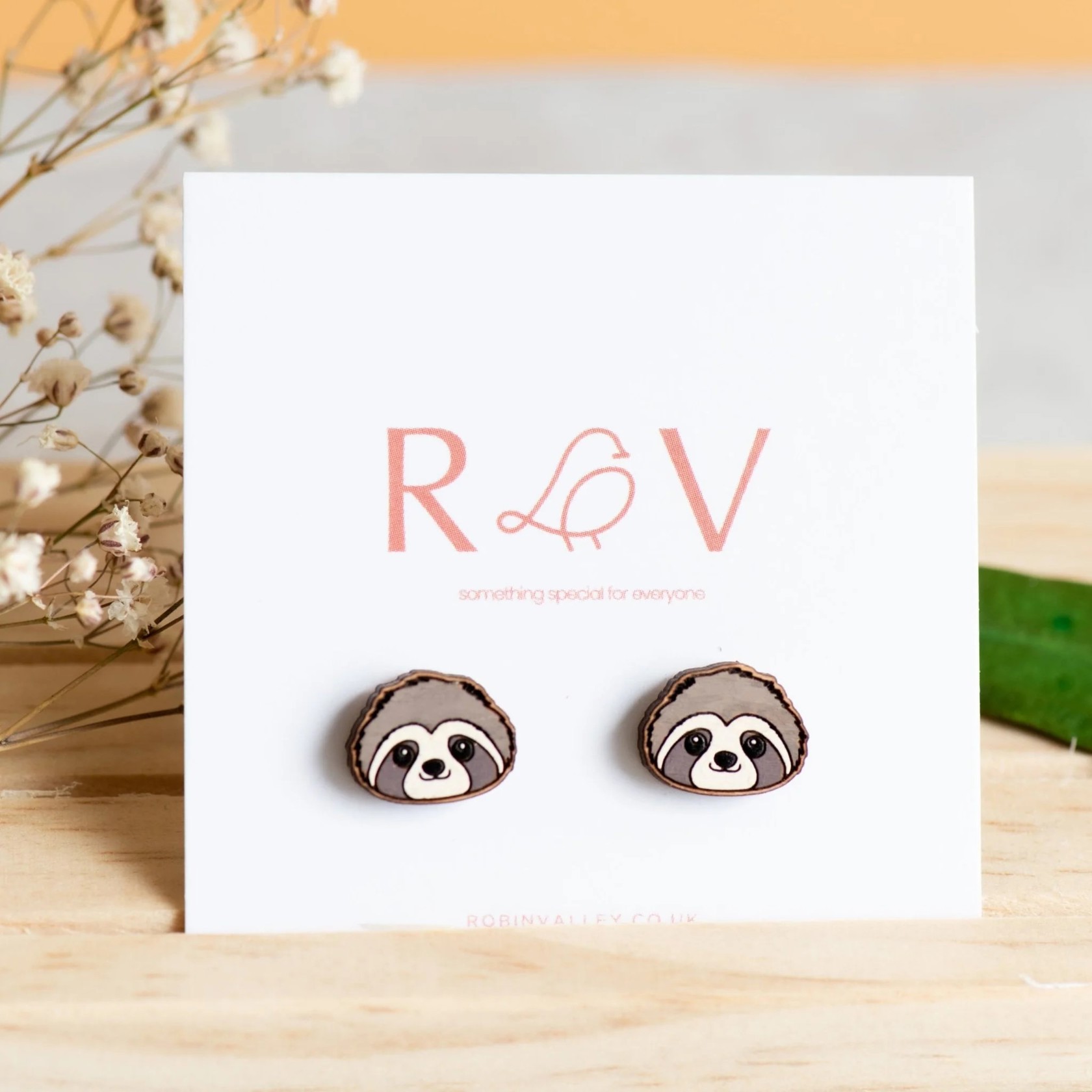 Hand-painted Sloth Earrings Cherry Wood