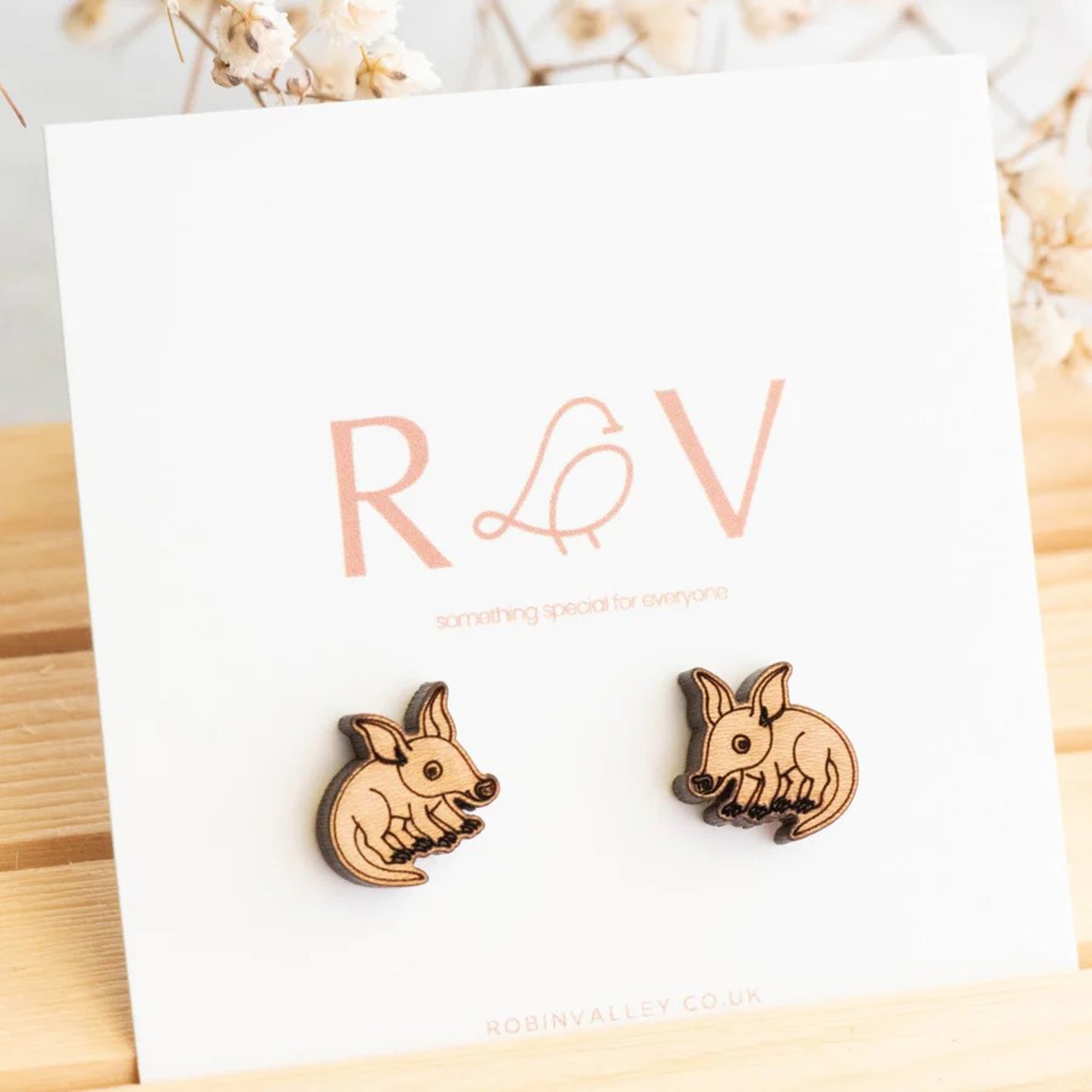 Little Aardvark Wooden Earrings