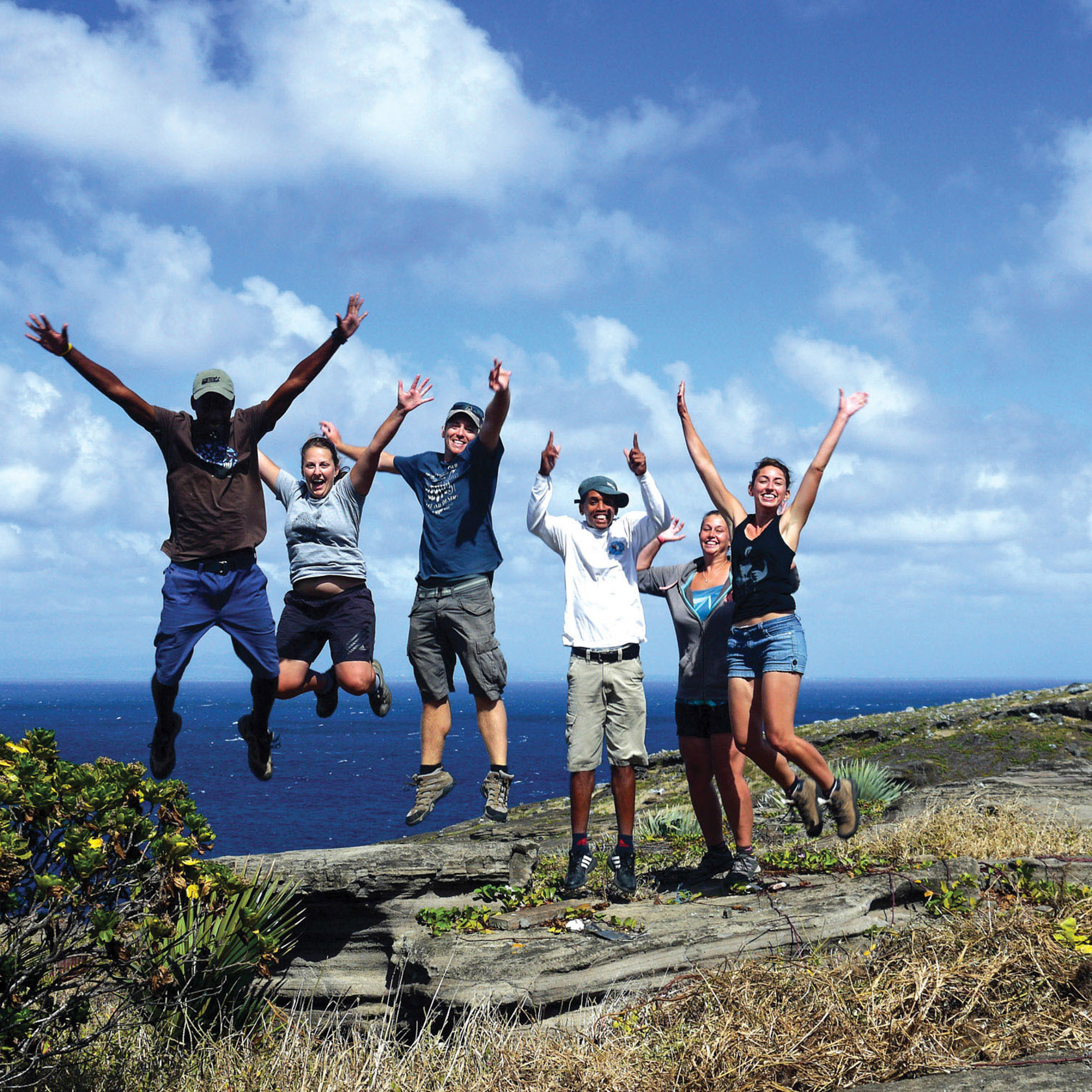 Durrell conservation team in Mauritius jump for joy