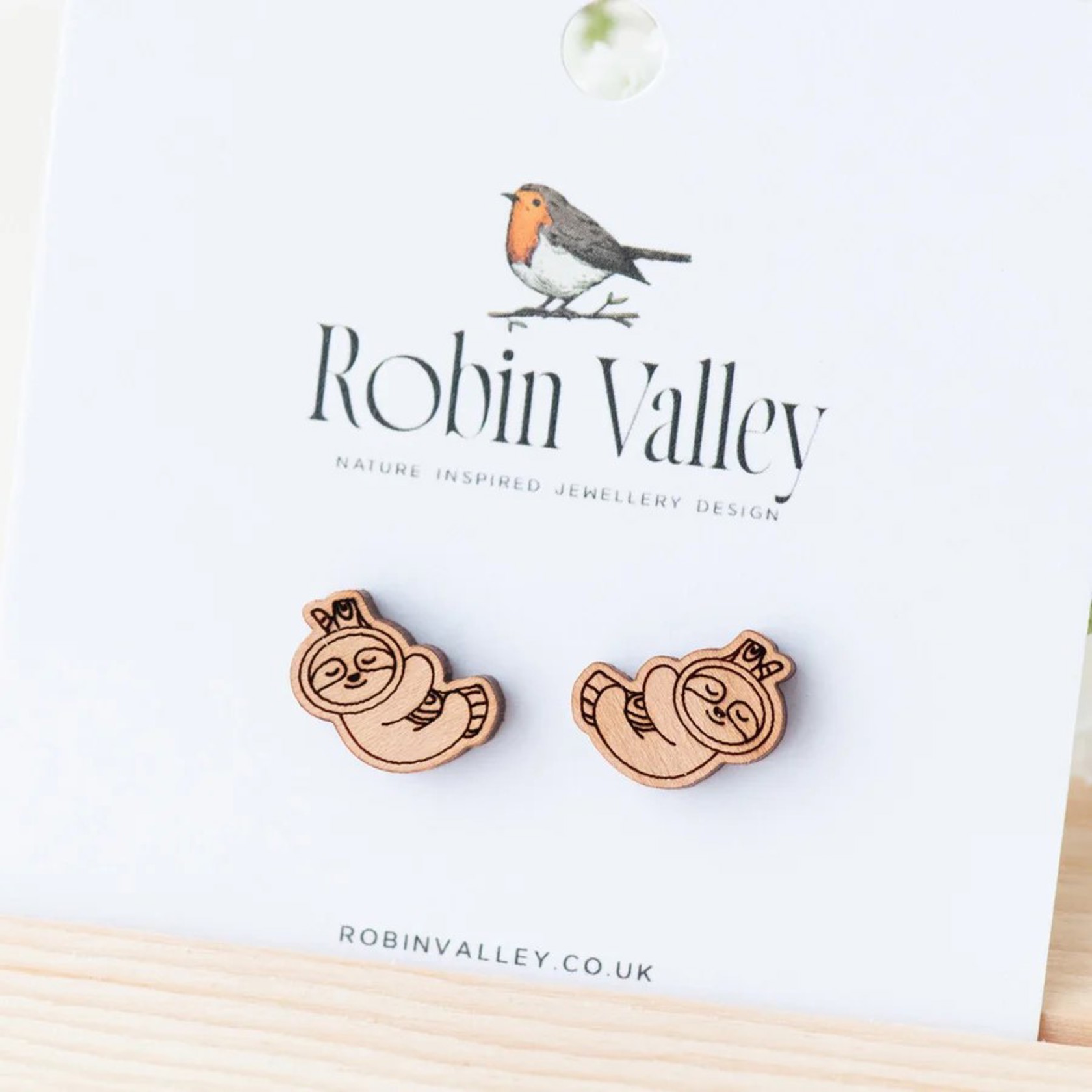 Sleeping Sloth Wooden Earrings